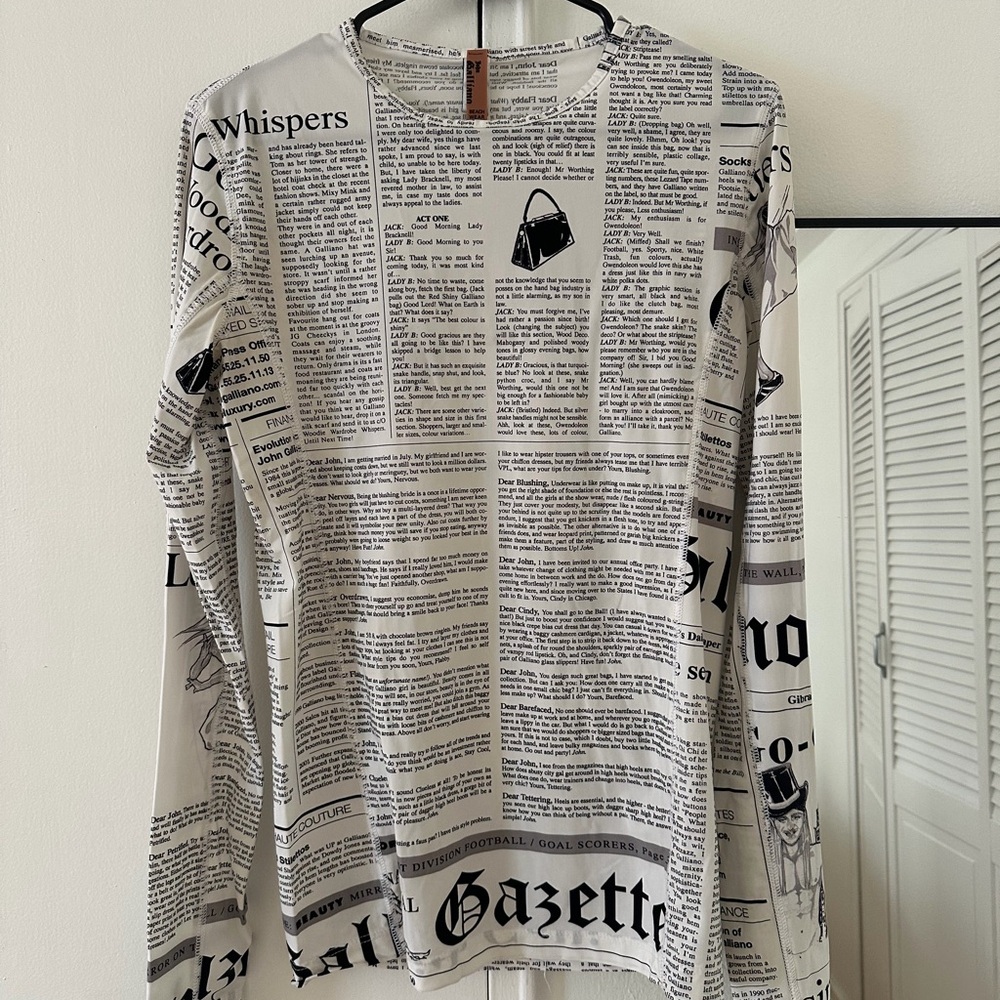 John Galliano Black and White Text Print Top